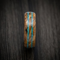 Whiskey Barrel Marbled Wood Men's Ring with Turquoise Inlays Custom Made Band