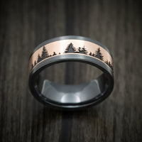 Black Zirconium And Gold Spruce Pine Tree Design Men's Ring