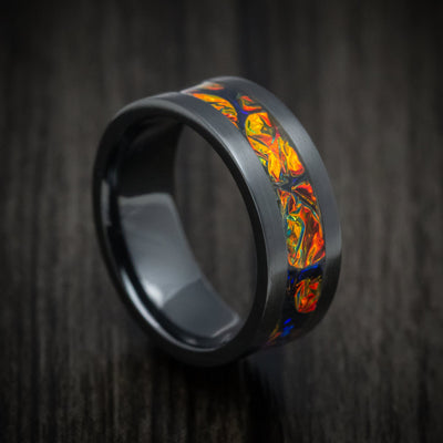 Black Titanium or Black Zirconium Custom Men's Ring with Dichrolam Inlay