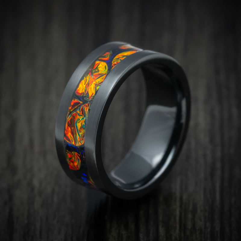 Black Zirconium and Dichrolam Inlay Men's Ring Custom Made Band