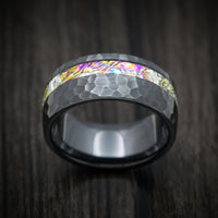Black Zirconium and Dichrolam Inlay Men's Ring Custom Made Band