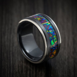 Black Titanium and Dichrolam Inlay Men's Ring with Gold Edges Custom Made Band