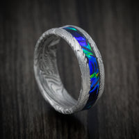 Sunset Kuro Damascus Steel and Dichrolam Inlay Men's Ring Custom Made Band