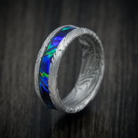 Sunset Kuro Damascus Steel and Dichrolam Inlay Men's Ring Custom Made Band