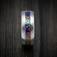 Damascus Steel and Dichrolam Inlay Men's Ring Custom Made Band