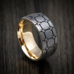 Tantalum and Gold Sleeve Geometric Pattern Men's Ring Custom Made Band