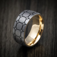 Tantalum and Gold Sleeve Geometric Pattern Men's Ring Custom Made Band