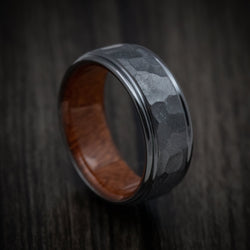 Black Titanium Rock Finish Band with Wood Sleeve Custom Made Men's Ring