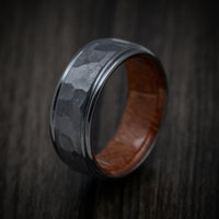 Black Zirconium Rock Finish Band with Wood Sleeve Custom Made Men's Ring