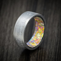 Titanium and Meteorite Band With Dichrolam Sleeve Men's Ring Custom Made Band