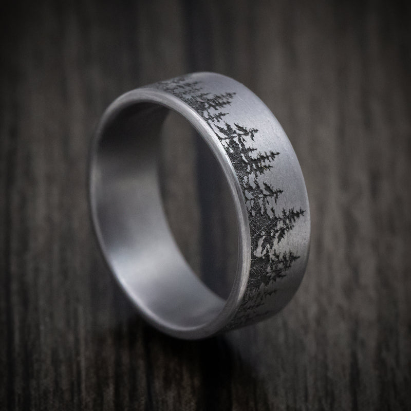 Tantalum Men's Ring with Spruce Pine Tree Design Pattern