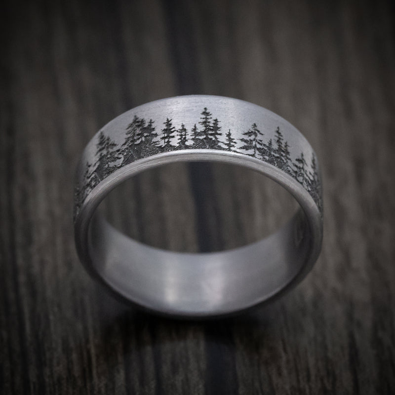 Tantalum Men's Ring with Spruce Pine Tree Design Pattern