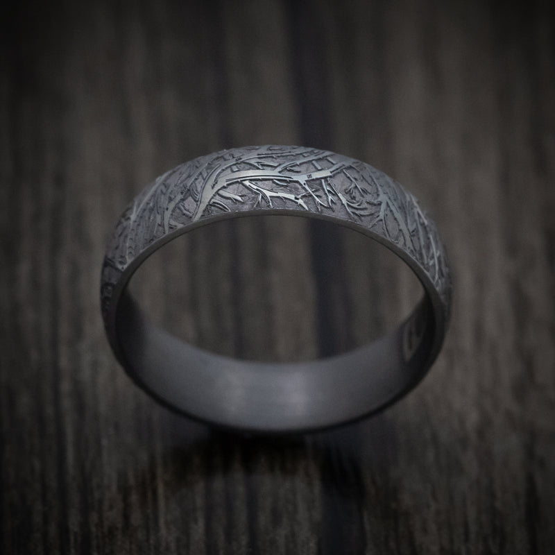 Darkened Tantalum Men's Ring with Tree Design Pattern