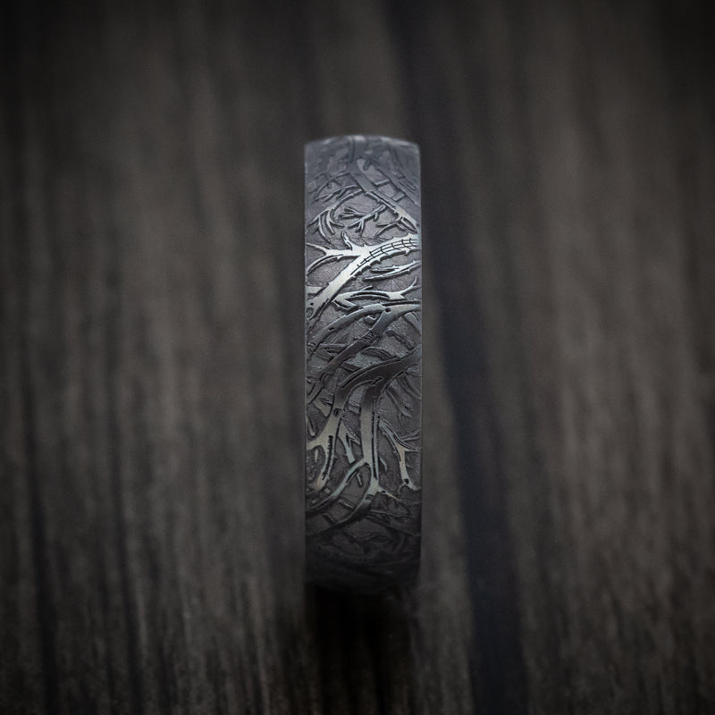Darkened Tantalum Men's Ring with Tree Design Pattern