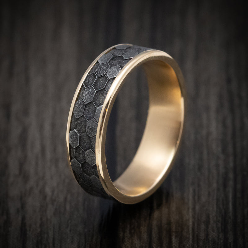 14K Gold and Tantalum Honeycomb Design Men's Ring | Revolution Jewelry