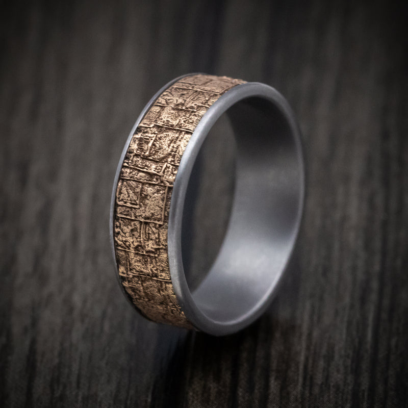 Tantalum Men's Ring with 14K Gold Bamboo Texture Inlay