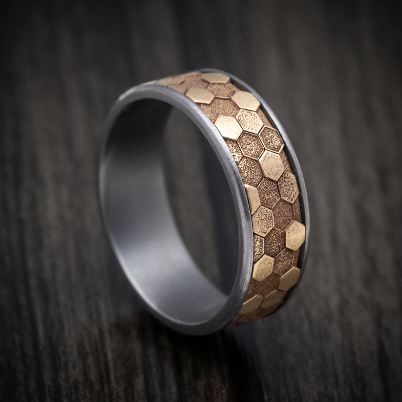 Tantalum Men's Ring with 14K Gold Honeycomb Design Inlay | Revolution ...