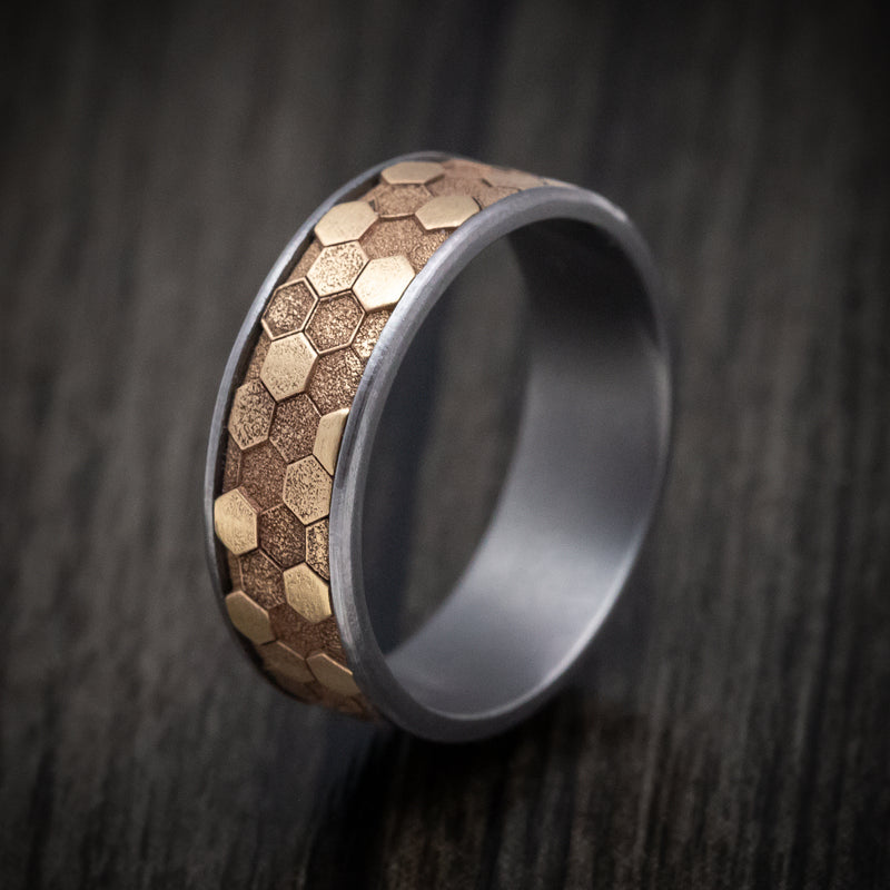 Tantalum Men's Ring with 14K Gold Honeycomb Design Inlay | Revolution ...