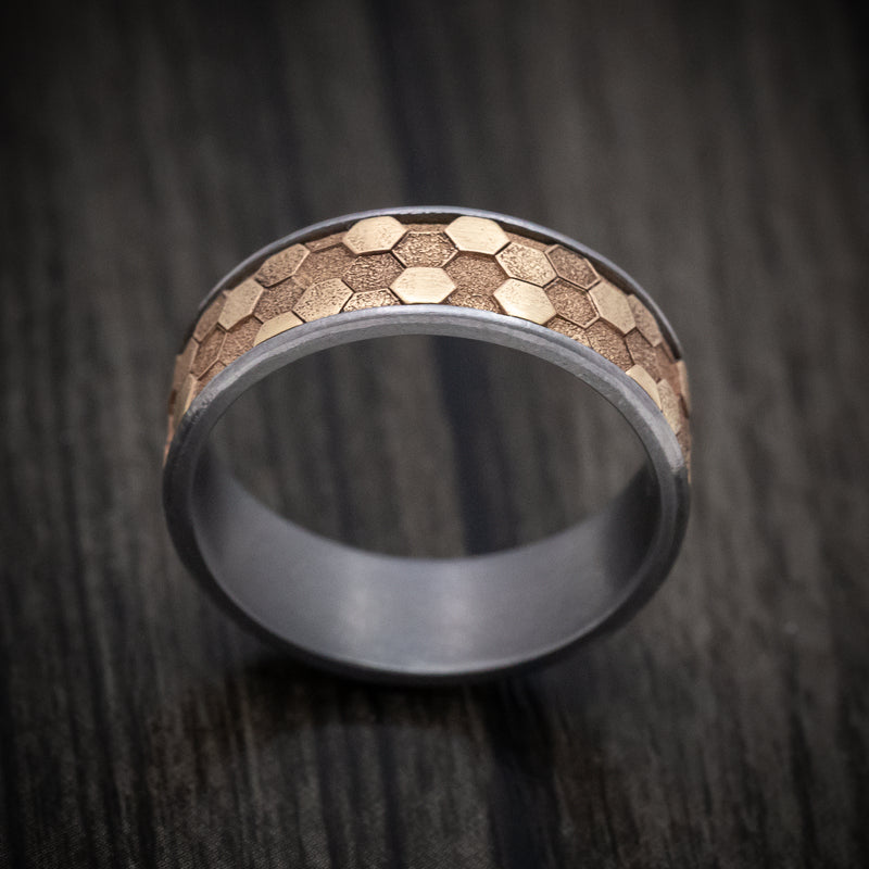 Tantalum Men's Ring with 14K Gold Honeycomb Design Inlay