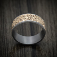Tantalum Men's Ring with 14K Gold Geometric Texture Inlay