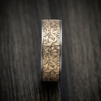 Tantalum Men's Ring with 14K Gold Geometric Texture Inlay