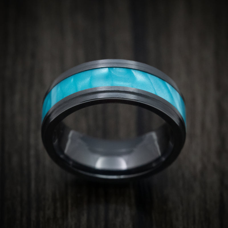 Black Zirconium and Juma Inlay Men's Ring Custom Made Band