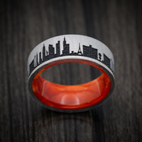 Titanium and Juma Sleeve City Skyline Men's Ring Custom Made Band