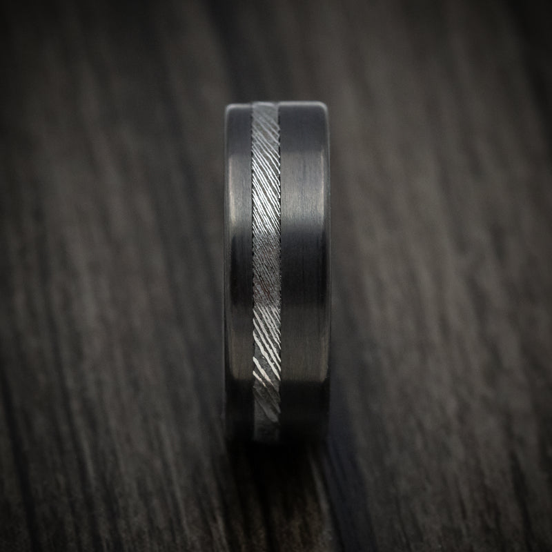 Kuro Damascus Steel and Carbon Fiber Men's Ring Custom Made Band