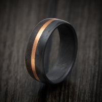 Carbon Fiber Men's Ring with Wood and 14K Gold Inlay Custom Made Band