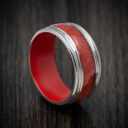 Titanium and Coral Men's Ring with Cerakote Sleeve Custom Made