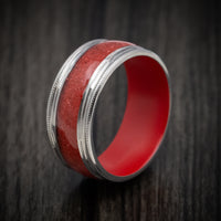 Titanium and Coral Men's Ring with Cerakote Sleeve Custom Made