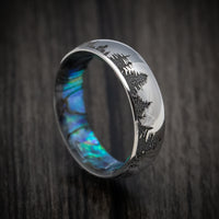 Titanium Spruce Pine Trees Men's Ring with Abalone Sleeve Custom Made
