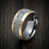 14K Gold Men's Ring with Meteorite Inlay and Tantalum Sleeve Custom Made Band