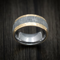 14K Gold Men's Ring with Meteorite Inlay and Tantalum Sleeve Custom Made Band