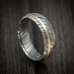 Kuro Damascus Steel Men's Ring And 14k Gold Wedding Band Genuine Craftsmanship Custom Made