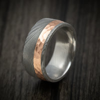 Damascus Steel Men's Ring And 14k Gold Wedding Band Genuine Craftsmanship Custom Made