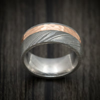 Damascus Steel Men's Ring And 14k Gold Wedding Band Genuine Craftsmanship Custom Made