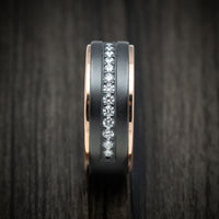 Black Zirconium and Half Eternity Diamond Men's Ring with Gold Inlays Custom Made Band