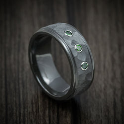 Black Titanium and Green Diamond Men's Ring Custom Made Band