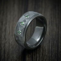 Black Zirconium and Green Diamond Men's Ring Custom Made Band