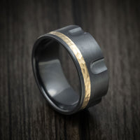 Black Zirconium Revolver Men's Ring with 14K Gold Inlay Custom Made Band