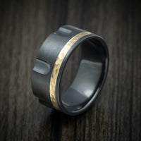 Black Zirconium Revolver Men's Ring with 14K Gold Inlay Custom Made Band
