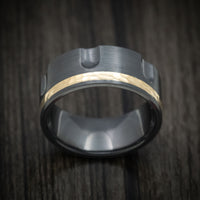 Black Zirconium Revolver Men's Ring with 14K Gold Inlay Custom Made Band