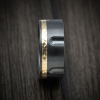 Black Zirconium Revolver Men's Ring with 14K Gold Inlay Custom Made Band