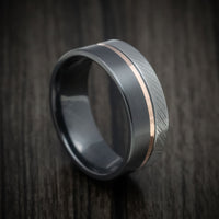 Black Titanium Men's Ring with Damascus Steel and 14K Gold Inlay Custom Made Band