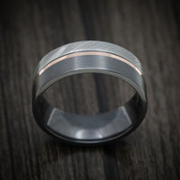 Black Zirconium Men's Ring with Damascus Steel and 14K Gold Inlay Custom Made Band