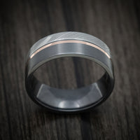 Black Titanium Men's Ring with Damascus Steel and 14K Gold Inlay Custom Made Band