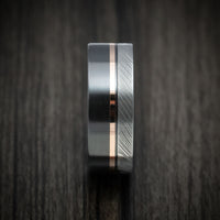 Black Zirconium Men's Ring with Damascus Steel and 14K Gold Inlay Custom Made Band