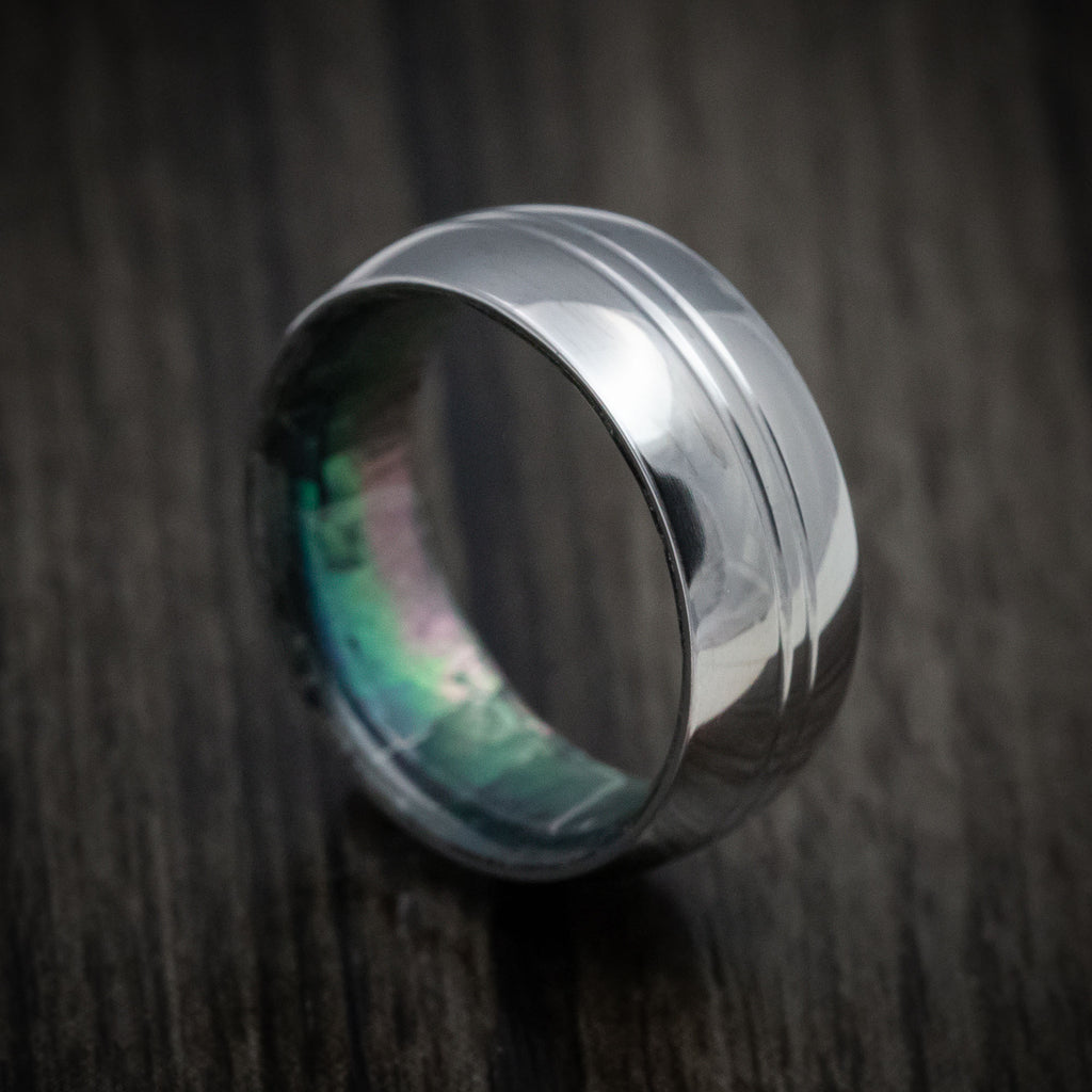 Tantalum and Black Mother of Pearl Sleeve Men's Ring Custom Made
