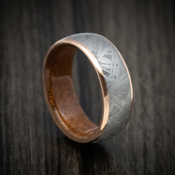 14K Gold Men's Ring with Meteorite Inlay and Wood Sleeve